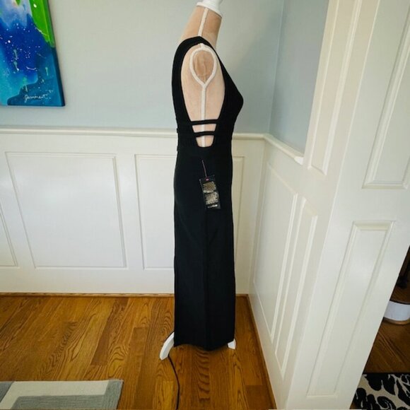 Bebe NWT Caged Cut Out Maxi Gown Plunge Neck Black Sexy Club Party Dress Small - Picture 5 of 11